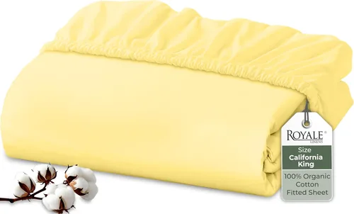 Vista 50 de Royale Linens Sábana bajera ajustable de 100% algodón orgánico - Tejido de percal - Sábanas bajeras de bolsillo profundo súper suaves - Sábana