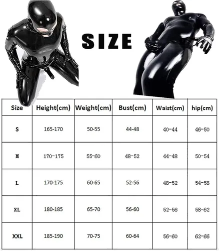 Vista 4 de BQQ Disfraz de lencería sexy de cuero de vinilo para hombre, disfraz de esclavo, chaqueta estrecha de castidad sexy para hombre con máscara de látex