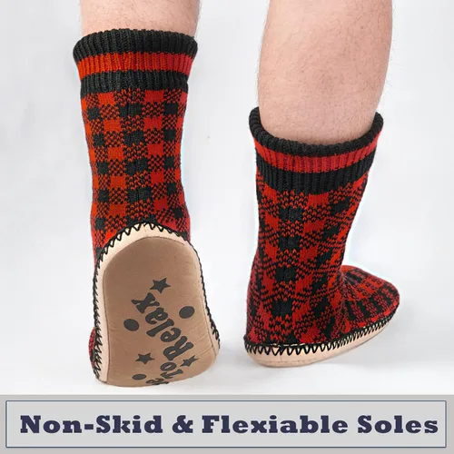 Vista 3 de Cozylook Calcetines tipo pantufla para hombre, con forro polar, suela antideslizante, para invierno, suaves, gruesas, acogedoras, cálidas, peludas