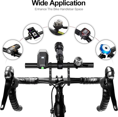 Vista 5 de Extensión extensor de manillar doble para bicicleta, aleación de aluminio de 11.8 pulgadas/11.8 in, accesorios de soporte de bicicleta súper largo