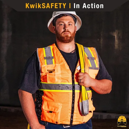 Vista 6 de KwikSafety BIG KAHUNA Safety Vest Class 2 ANSI OSHA Hi Vis Reflective Vest Amarillo (edición limitada)