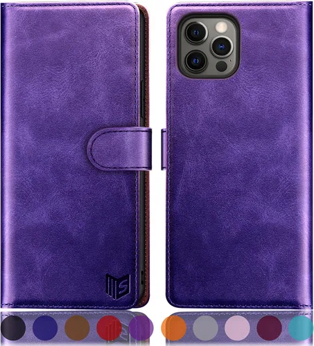 Vista 12 de SUANPOT Funda tipo cartera para iPhone 13 Pro Max 6.7 5G con bloqueo RFID, tarjetero y tarjetero, de piel sintética, a prueba de golpes, para Apple