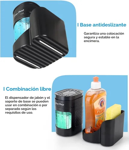 Vista 4 de Dispensador de jabón para platos de cocina con soporte para esponja, juego de dispensador de bomba de jabón para lavavajillas 3 en 1 para encimera