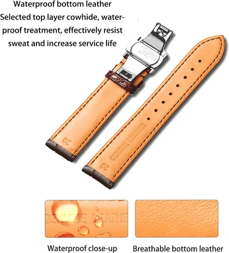Vista 9 de Moran - Correa con estampado de cocodrilo y de cuero vacuno, para reloj de pulsera de 18mm a 24mm, para mujer y hombre