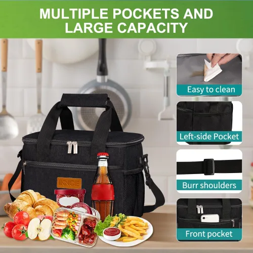 Vista 4 de iknoe Bolsa de almuerzo aislada, bolsa enfriadora plegable de 8.5 L para hombres y mujeres, diseño térmico a prueba de fugas, ideal para oficina