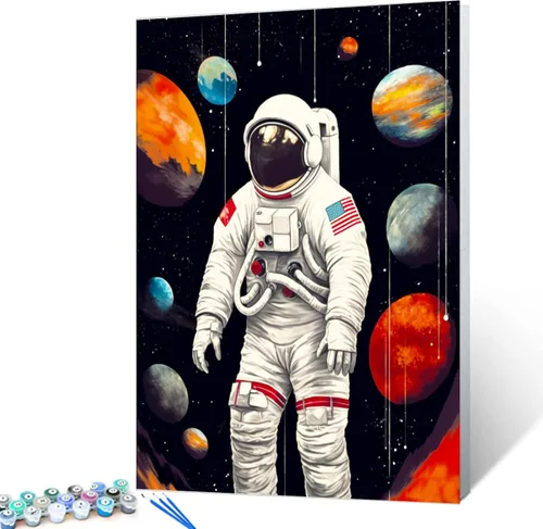 Vista 11 de Tucocoo Graffiti Astronauta - Pintura por números para adultos, espacio exterior, astronauta, pintura al óleo digital, pintura acrílica, kits