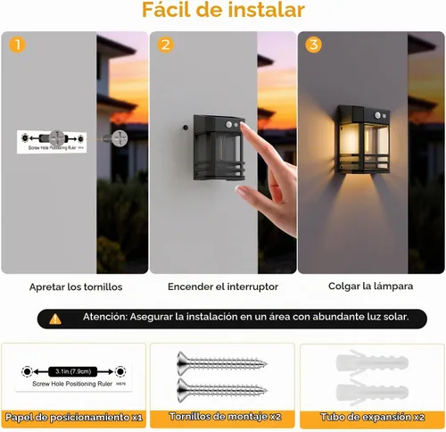 Vista 6 de btfarm Luces solares de pared para exteriores, 3 modos de luces con sensor de movimiento, del anochecer al amanecer, luz impermeable IP65