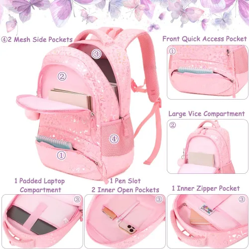 Vista 55 de Juego de mochila para niñas y adolescentes, mochila escolar para niños con bolsa para el almuerzo, estuche para lápices, mochilas escolares