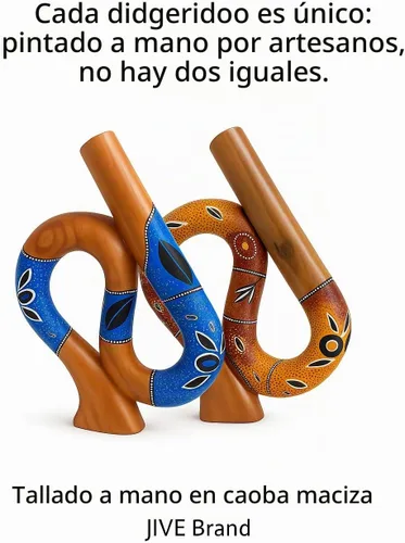 Vista 3 de Didgeridoo en forma de S de madera de caoba de JIVE – Tallado a mano, pintado a mano, tamaño de viaje con tono resonante profundo, popular
