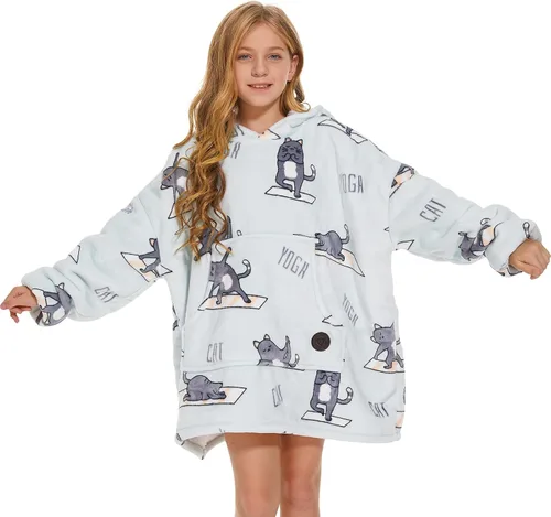Vista 12 de THREE POODLE - Manta con capucha portátil para mujeres, sudadera con capucha de sherpa de gran tamaño para adultos hombres, mantas con capucha