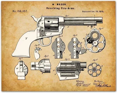 Vista 7 de Lone Star Art Colt Peacemaker Revolver - Impresión de patente enmarcada de 11 x 14 pulgadas para pared, póster de pistola de cueva de hombre, regalo