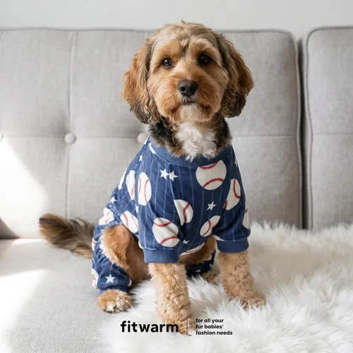 Vista 3 de Fitwarm Pijama de béisbol de forro polar para perro, ropa acogedora de invierno para perros pequeños, niños y niñas, mameluco divertido