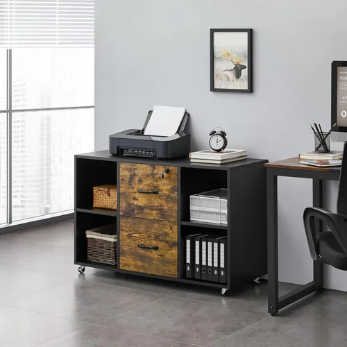 Vista 2 de Topeakmart Archivador de 2 cajones para tamaño carta A4, archivador lateral móvil grande con 4 compartimentos de almacenamiento para oficina en casa
