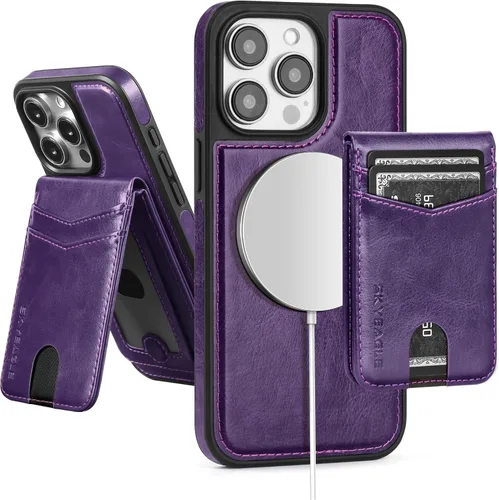 Vista 53 de SkyEagle - Funda tipo cartera compatible con MagSafe para iPhone 11, color negro Detachable Magnetic Credit Card Holder,RFID Blocking,PU