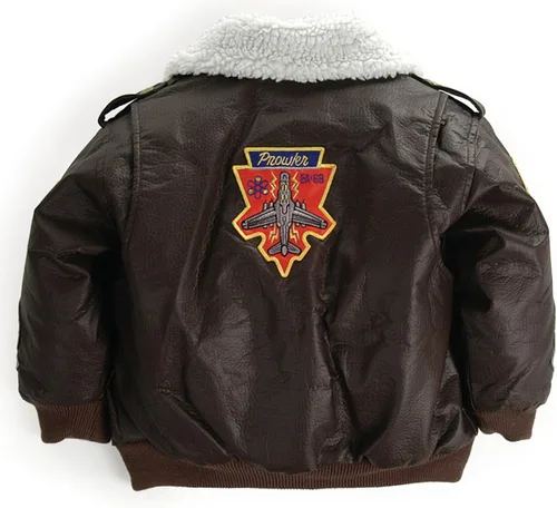 Vista 2 de Up and Away Chaqueta bomber A-2 de peso medio para niños en marrón con nueve parches, Marrón