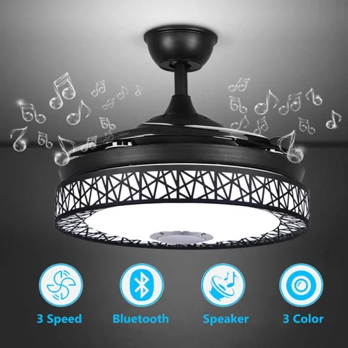 Vista 4 de Fandian Ventilador de techo inteligente moderno de 42 pulgadas con luces, altavoz Bluetooth, accesorios de iluminación, control remoto, cuchillas