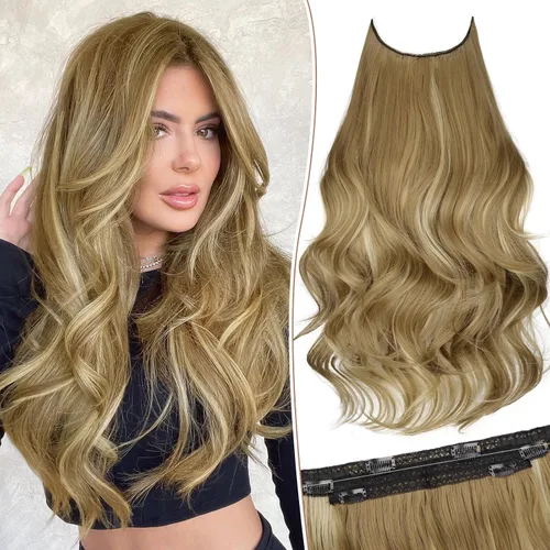 Vista 58 de KooKaStyle Extensiones de Cabello con Alambre Invisible, Largas, Lacias, en Capas, Sintéticas con Alambre Transparente, Tamaño Ajustable, 6 Clips
