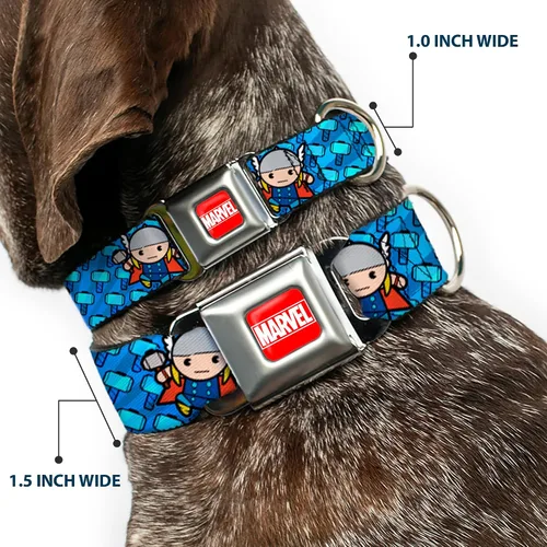 Vista 2 de Collar de perro hebilla de cinturón de seguridad Kawaii Thor Poses Hammer Monogram Blues 9 a 15 pulgadas 1.0 pulgadas de ancho, DC-WTH014-S
