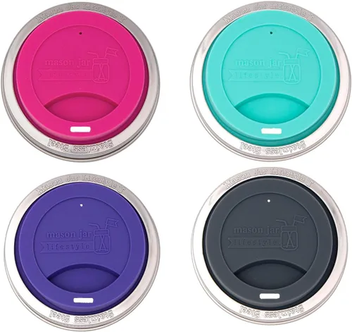 Vista 15 de Tapa de silicona para beber con banda de acero inoxidable para tarros Mason (Americana multicolor, boca regular)