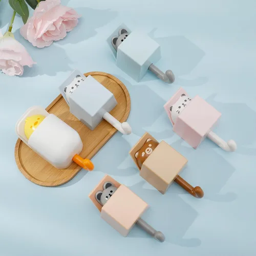 Vista 7 de Fuyamp 6 Pcs Creative Adhesive Coat Hooks Cute Pet Wall Hooks for Coat, Hat, Towel, Key, Bag Adhesive Hooks for Wall Decorations Small Key Chain Hook