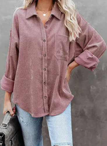 Vista 4 de Chaqueta de pana con botones para mujer, estilo casual, manga larga, blusas de gran