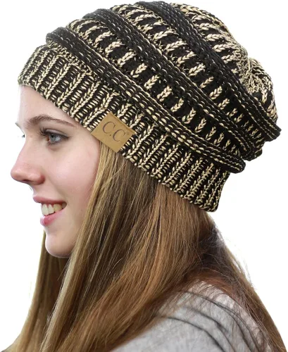 Vista 3 de C.C - Gorro de punto trenzado, elástico, moderno, grueso, suave y abrigado