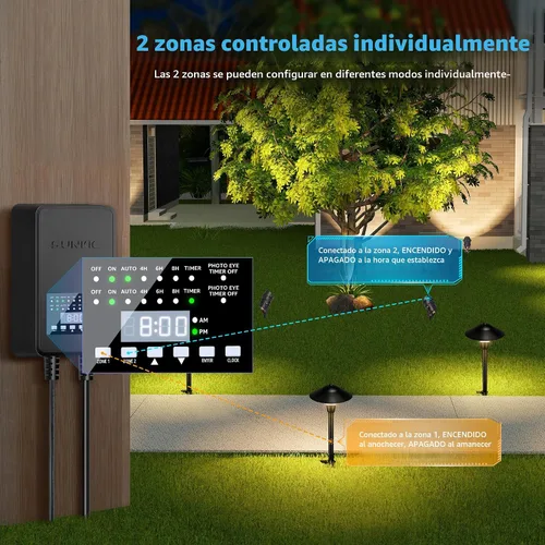 Vista 3 de SUNVIE Transformador de paisaje de bajo voltaje de 300 W con 2 salidas de control independientes, transformador de iluminación de paisaje