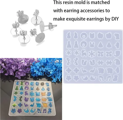 Vista 6 de BOSOIRSOU 205 piezas de moldes de resina para joyería y ganchos para aretes, moldes de silicona para colgantes, moldes para aretes, pulseras