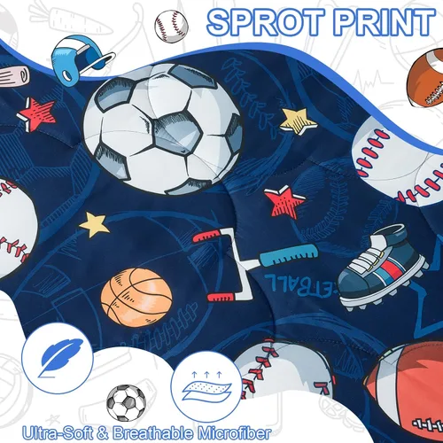 Vista 3 de Juego de edredón deportivo de 7 piezas para niños, suave y esponjoso, juego de ropa de cama de béisbol, tamaño individual con diseño de fútbol 3D