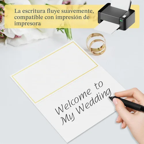 Vista 6 de 50 tarjetas de lugar premium, tarjetas de mesa de 2 x 3.5 pulgadas con borde dorado