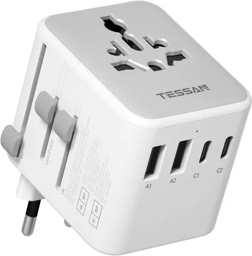 Vista 6 de TESSAN Adaptador de viaje universal, adaptador de corriente internacional Gris-20W