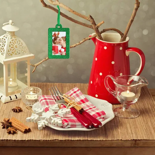 Vista 5 de Jetec 20 marcos de fotos de Navidad, mini marcos de fotos colgantes de fieltro, adorno colgante para árbol de Navidad, decoración familiar de Verde