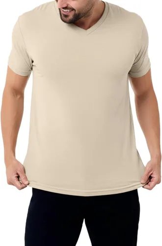 Vista 17 de Camiseta de manga corta con cuello en V para hombre, de algodón suave Sin marca - Blanco