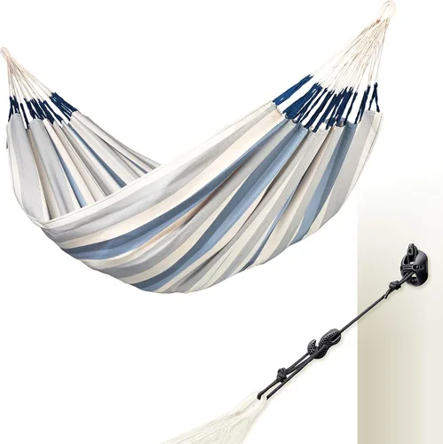 Vista 27 de LA SIESTA Brisa - Hamaca clásica colgante, hecha a mano, resistente a la intemperie, resistente a roturas para relajación en interiores y Almendra