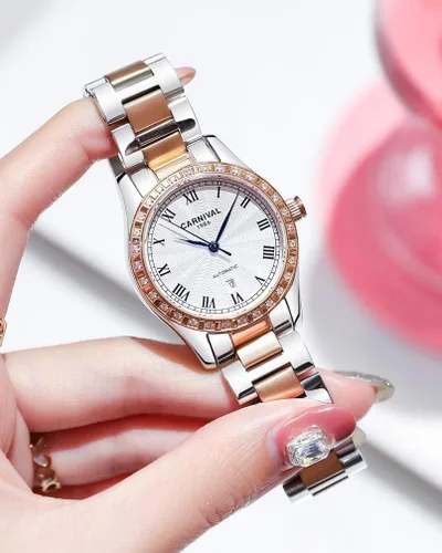 Vista 29 de Reloj mecánico automático para mujer Carnival con banda de acero inoxidable