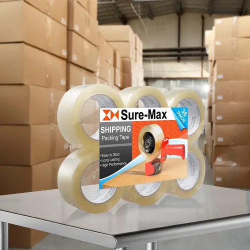 Vista 6 de Sure-Max Cinta de embalaje de cartón premium de 2.0 mil 330 pies (110 yardas), transparente, 1 caja (36 rollos en total)