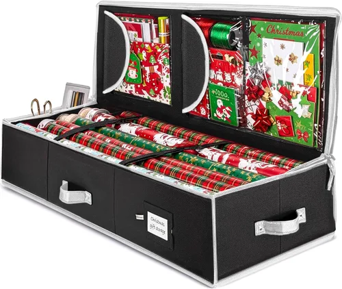 Vista 9 de ZOBER Organizador de papel de regalo, contenedores de almacenamiento de papel de regalo de 40 pulgadas con bolsillos interiores para lazos