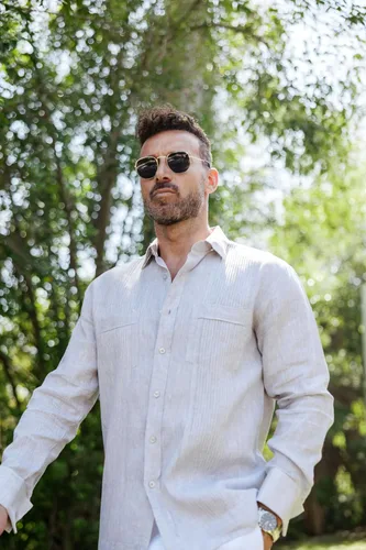 Vista 3 de Mojito Camisa Chacabana Guayabera 100% Lino Manga Larga - Pliegues Tonales