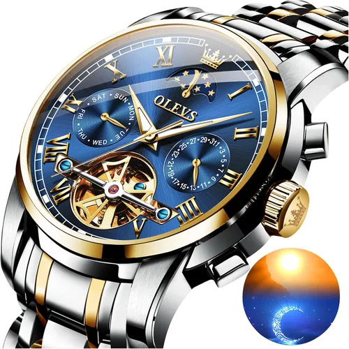 Vista 3 de OLEVS Relojes mecánicos automáticos para hombre, cuerda automática, impermeable, acero inoxidable, relojes de pulsera para hombre, reloj de lujo