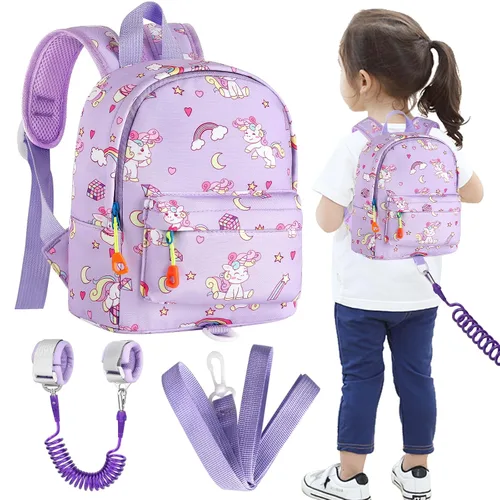 Vista 19 de Accmor Arnés de mochila de dinosaurio para bebés con correa para niños pequeños con eslabón de muñeca antipérdida, bonita bolsa de guardería