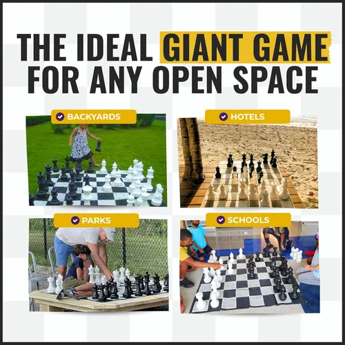 Vista 3 de MegaChess Juego de ajedrez gigante con rey de 12 pulgadas de alto, un juego de ajedrez grande para familias que buscan juegos gigantes al aire libre