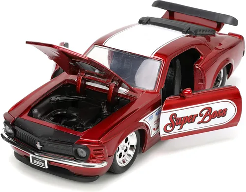 Vista 6 de Jada Big Time Muscle 1:24 1970 Ford Mustang Boss 429 - Auto fundido a presión, color rojo caramelo, juguetes para niños y adultos