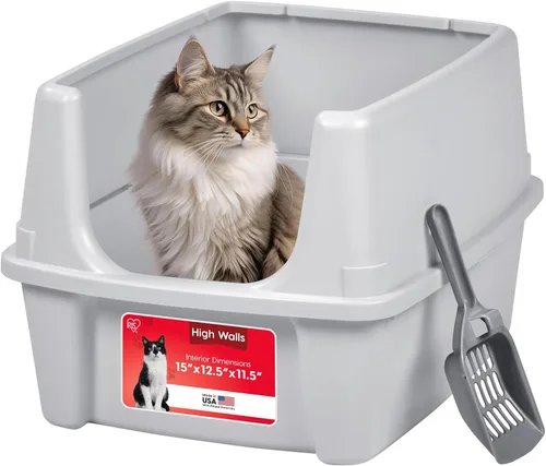 Vista 14 de IRIS USA - Caja de arena para gatos de alta cara, grande, escudo de dispersión, color negro