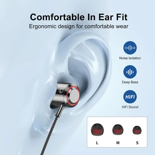 Vista 7 de Paquete de 2 auriculares con cable con micrófono, auriculares intrauditivos con cable con bloqueo de ruido y control de volumen, sonido premium