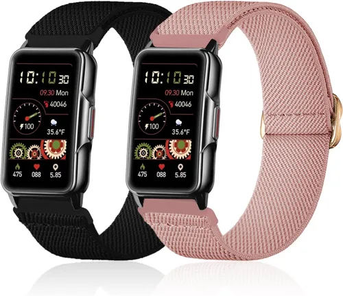 Vista 10 de Paquete de 2 correas elásticas de nailon compatibles con reloj inteligente Mindrose H80 de 1.47 pulgadas, correas de reloj elásticas suaves