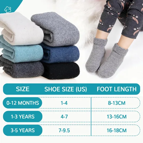 Vista 5 de 6 pares de calcetines antideslizantes para bebés, niños y niñas, calcetines cálidos de lana gruesa y suave con empuñaduras
