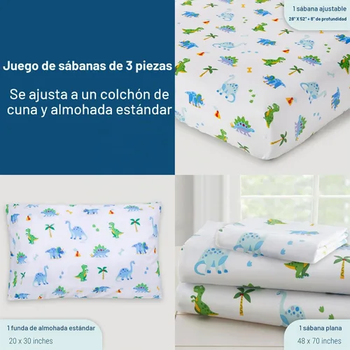 Vista 3 de Wildkin - Juego de sábanas 100% algodón para niños – Sábanas suaves y acogedoras - Dinosaurio Land Tierra de dinosaurios