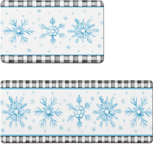 Vista 6 de Tapete de baño con diseño de copo de nieve azul para bañera, antideslizante, de secado rápido y absorbente, tierra de diatomeas, para fregadero