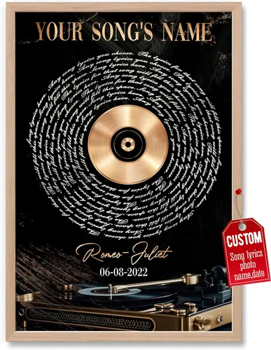 Vista 30 de H-DEWALL póster personalizable con letra de tu canción favorita y foto, lienzo inspirador con marco, arte de pared, regalo romántico para mujer