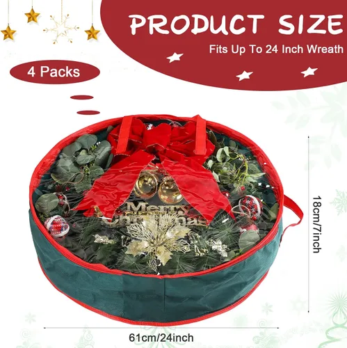 Vista 2 de Coume 4 bolsas de almacenamiento de coronas de Navidad, contenedor para coronas con ventana transparente para decoraciones de Navidad, bolsas